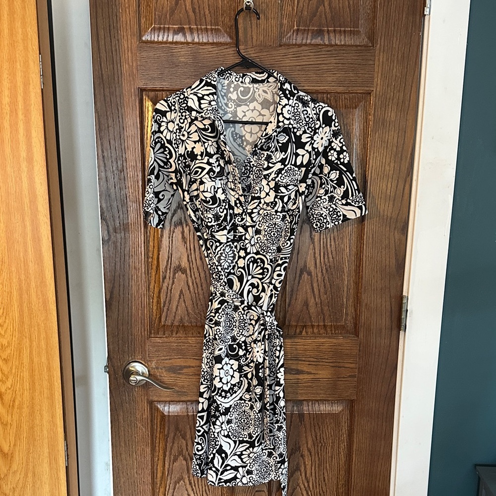Black & White Floral Wrap Dress - Brand Not Visible